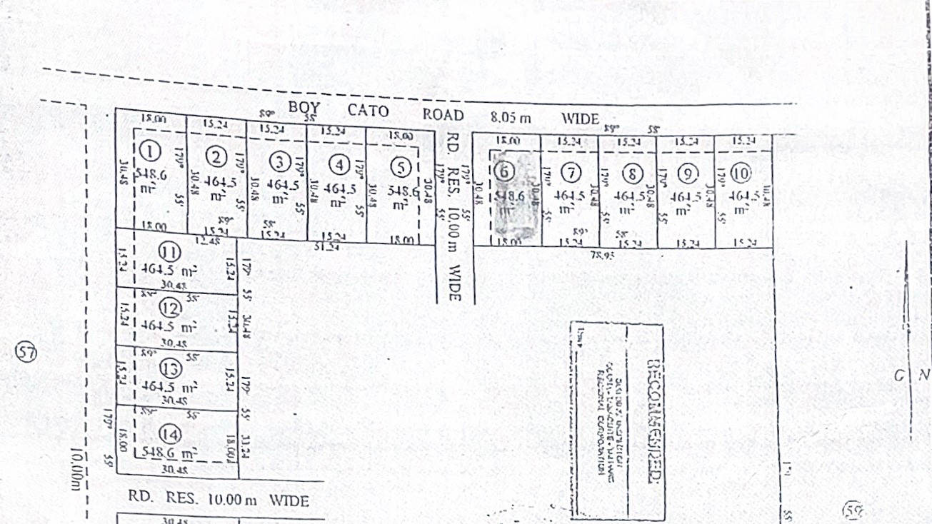 Cadastral plan showing the 5,905 sq. ft. residential parcel on Boy Cato Road, Cunupia, with the adjoining private access road.